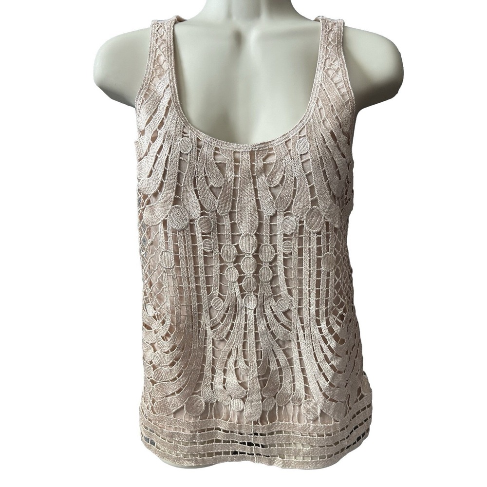 Express Womens XS Champagne Gold Metallic Crochet Art Deco Boho Tank Top Shell
